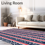 Red White Navy Abstract Stripe Rug