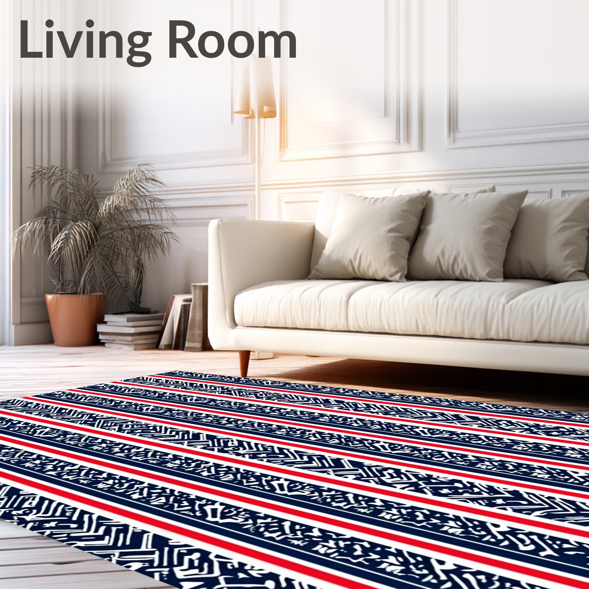 Red White Navy Abstract Stripe Rug