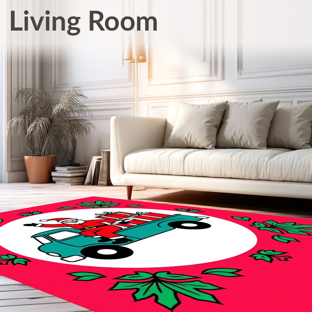 Merry Santa Delivery Truck with Gifts Rug