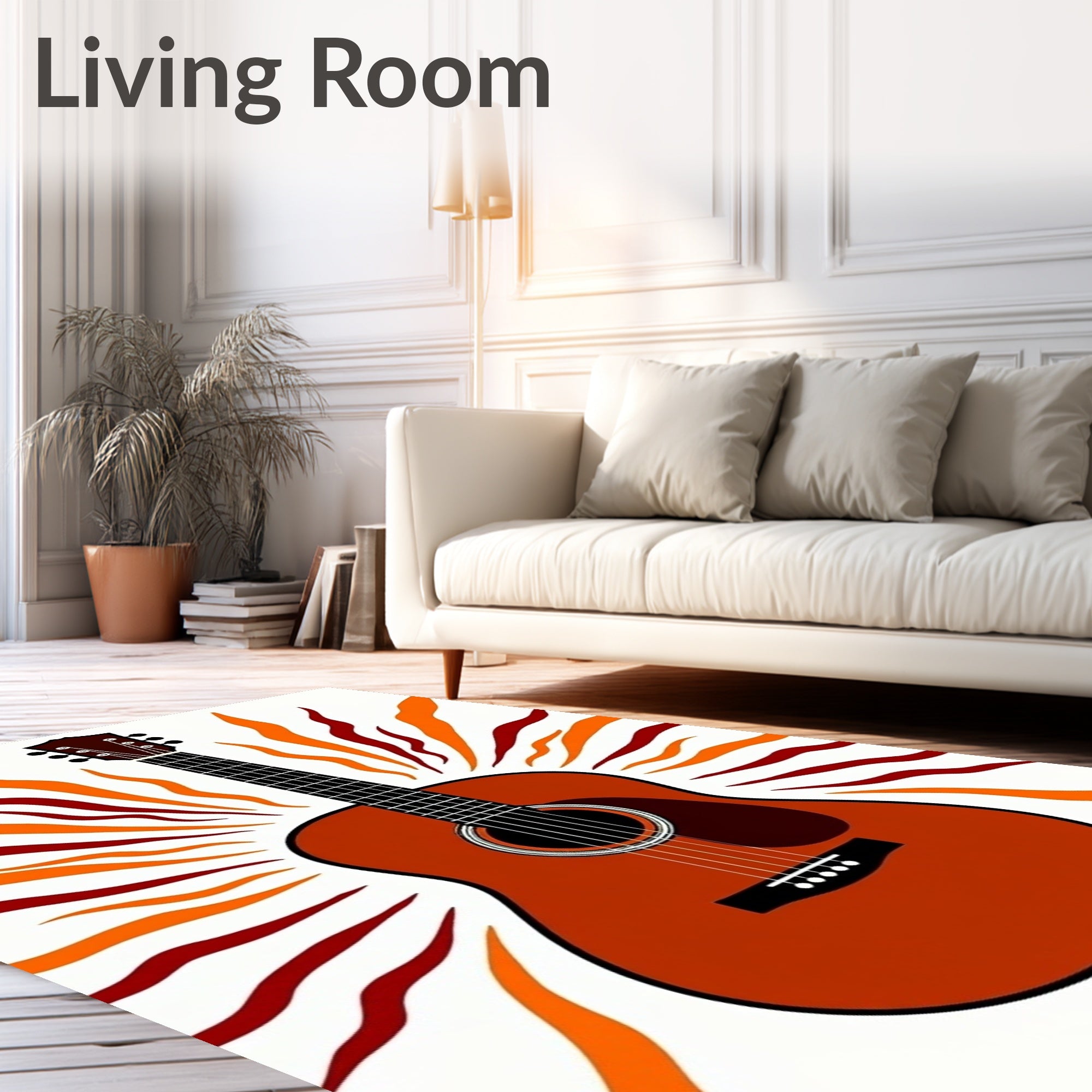 Guitar Sunburst Orange Red Rays Rug