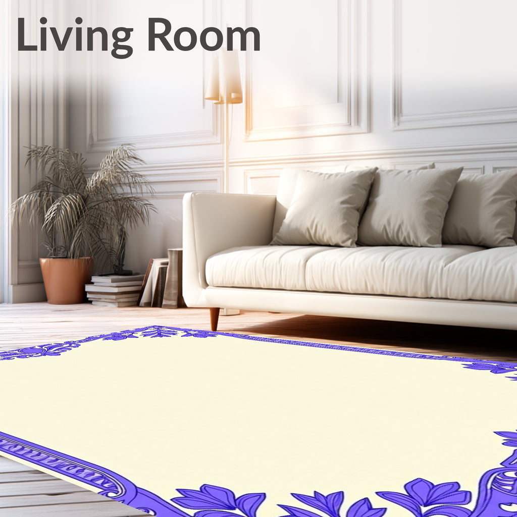 Lavender Floral Scrollwork Frame Rug