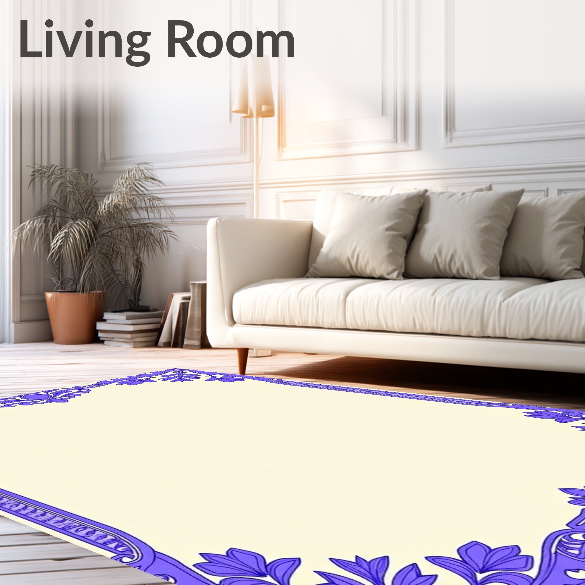 Lavender Floral Scrollwork Frame Rug