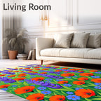 Vibrant Orange Blue Lavender Garden Rug