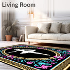 White Ballerina Floral Frame Black Rug