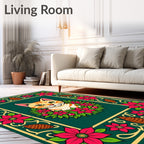 Orange Tabby Cat Poinsettia Wreath Rug