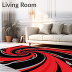 Red Black Swirling Motion Rug