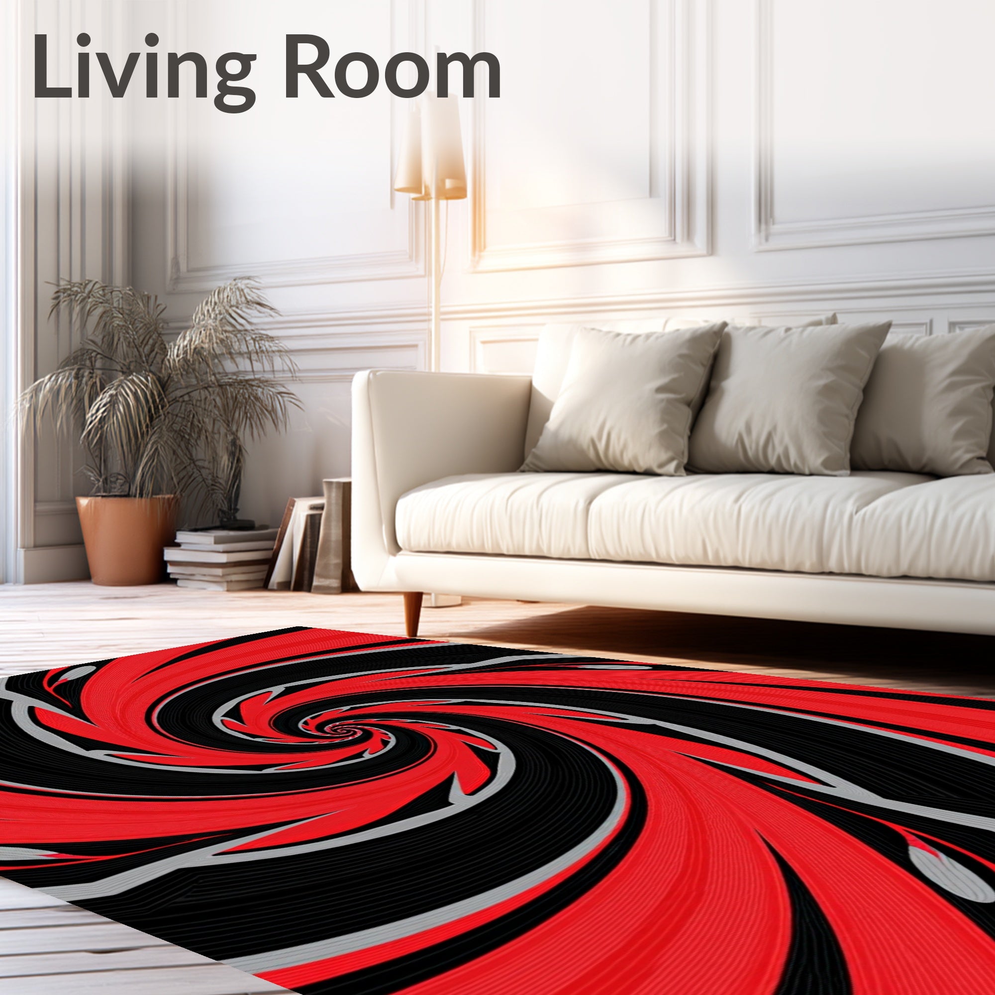 Red Black Swirling Motion Rug
