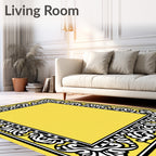 Yellow Black White Ornate Border Rug