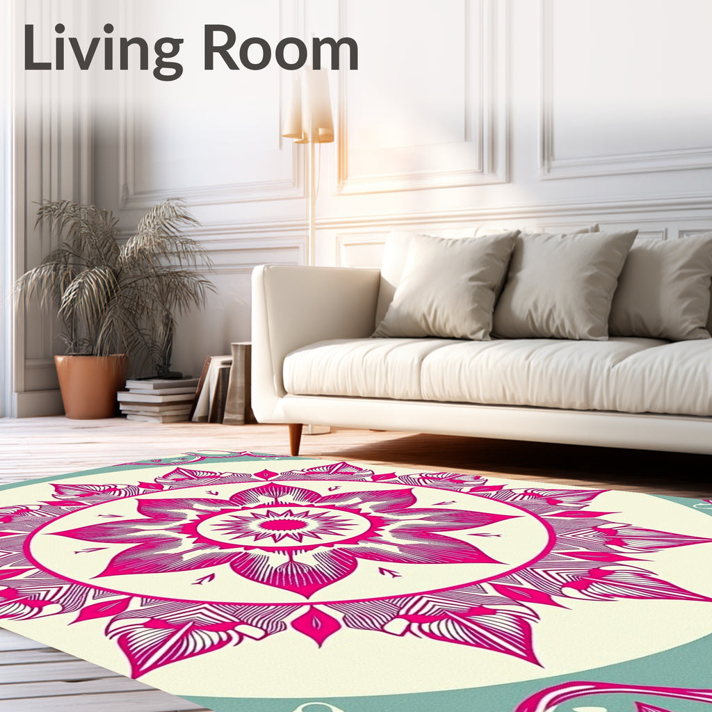 Vibrant Pink Floral Medallion Harmony Rug