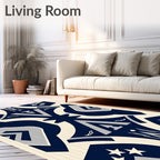 Navy Cream Geometric Star Emblem Rug