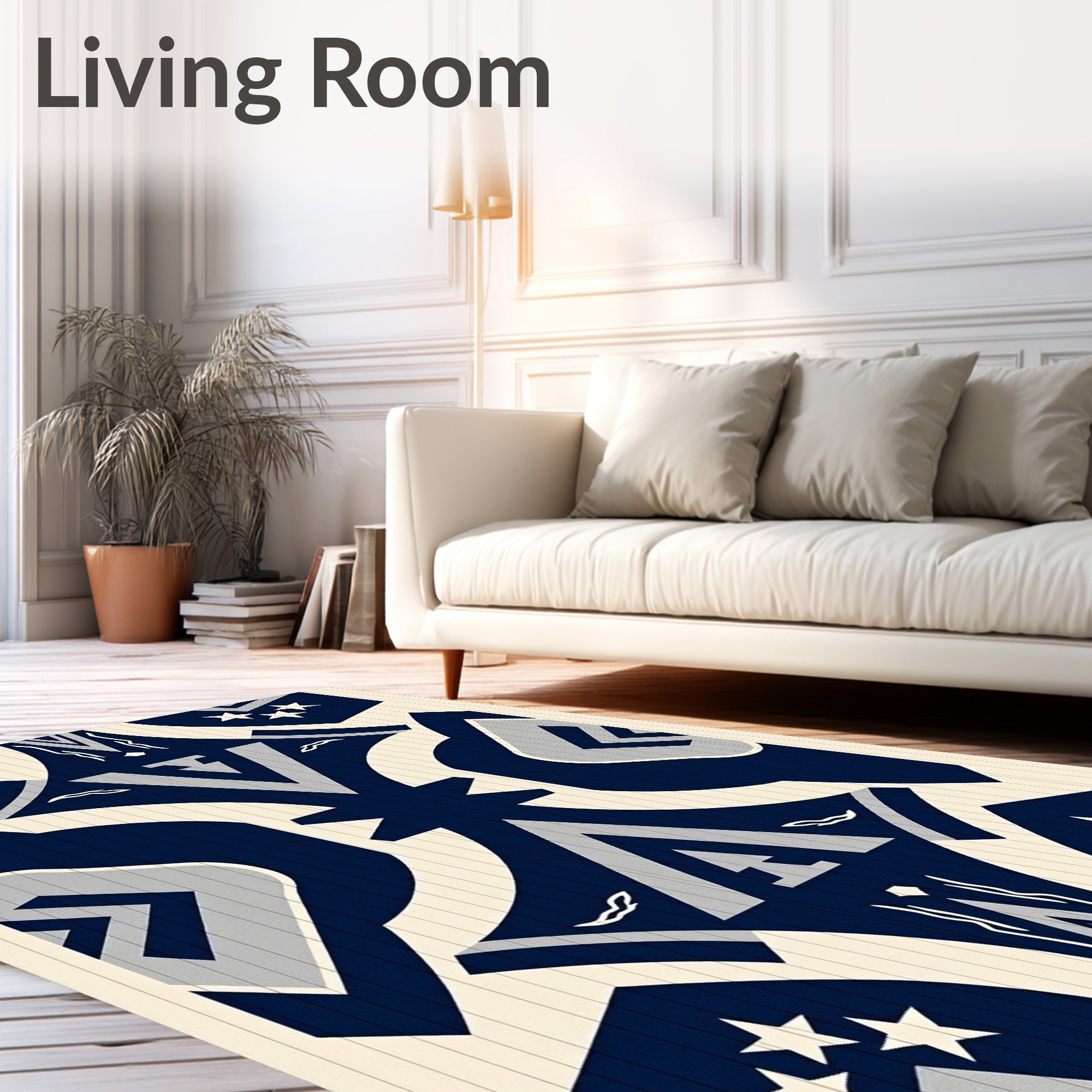 Navy Cream Geometric Star Emblem Rug