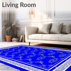Vibrant Blue Geometric Diamond Border Rug