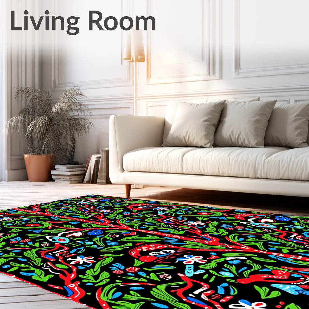 Whimsical Red Green Blue Folk Art Nature Rug