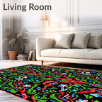 Whimsical Red Green Blue Folk Art Nature Rug