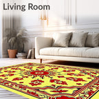 Vibrant Red Floral Sun Yellow Rug