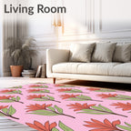 Coral Floral Branches Pink Background Rug
