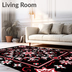 Bold Black Red Floral Starburst Rug