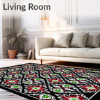 Rich Red Green Floral Kaleidoscopic Abstraction Rug