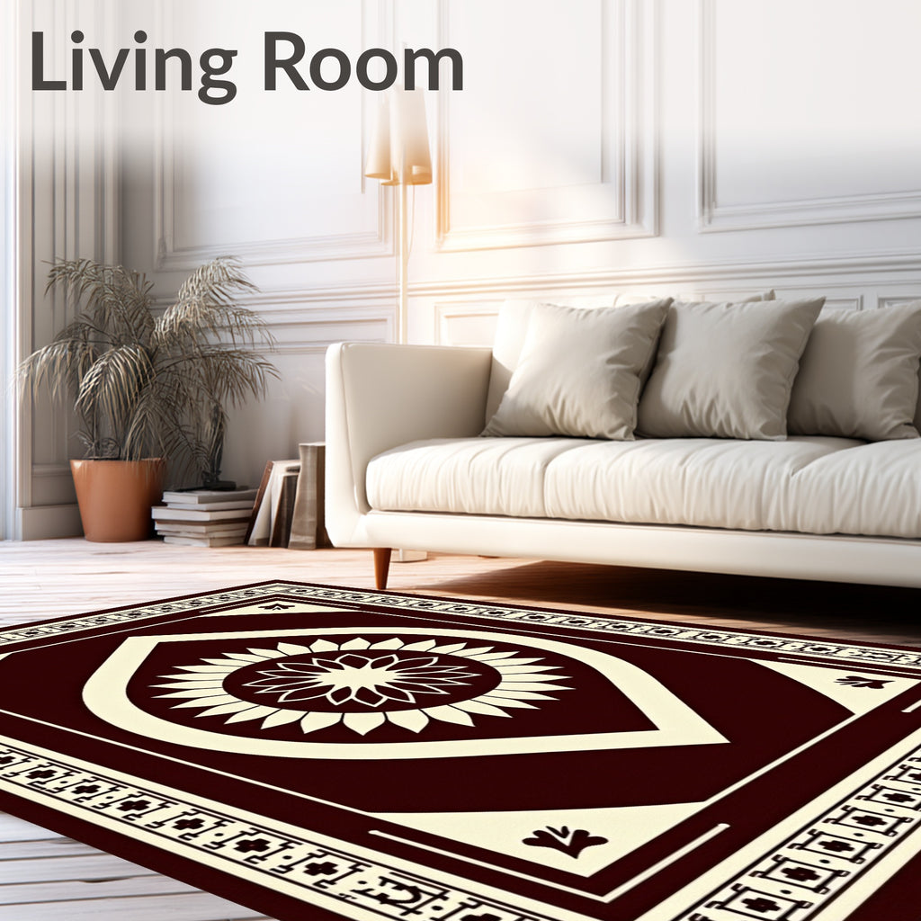 Deep Burgundy Floral Diamond Medallion Rug