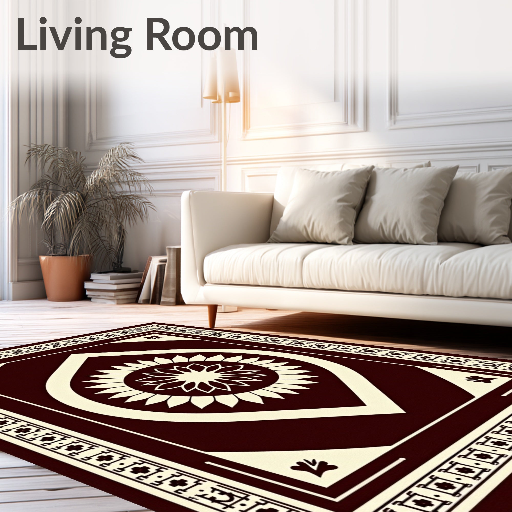 Deep Burgundy Floral Diamond Medallion Rug