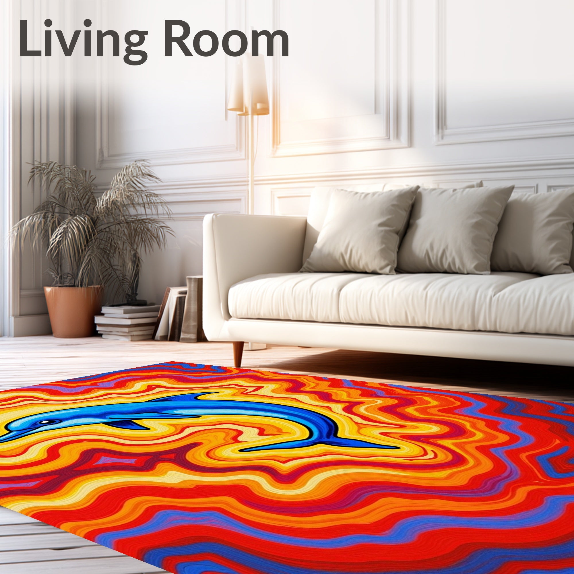 Vibrant Blue Dolphin Psychedelic Waves Rug