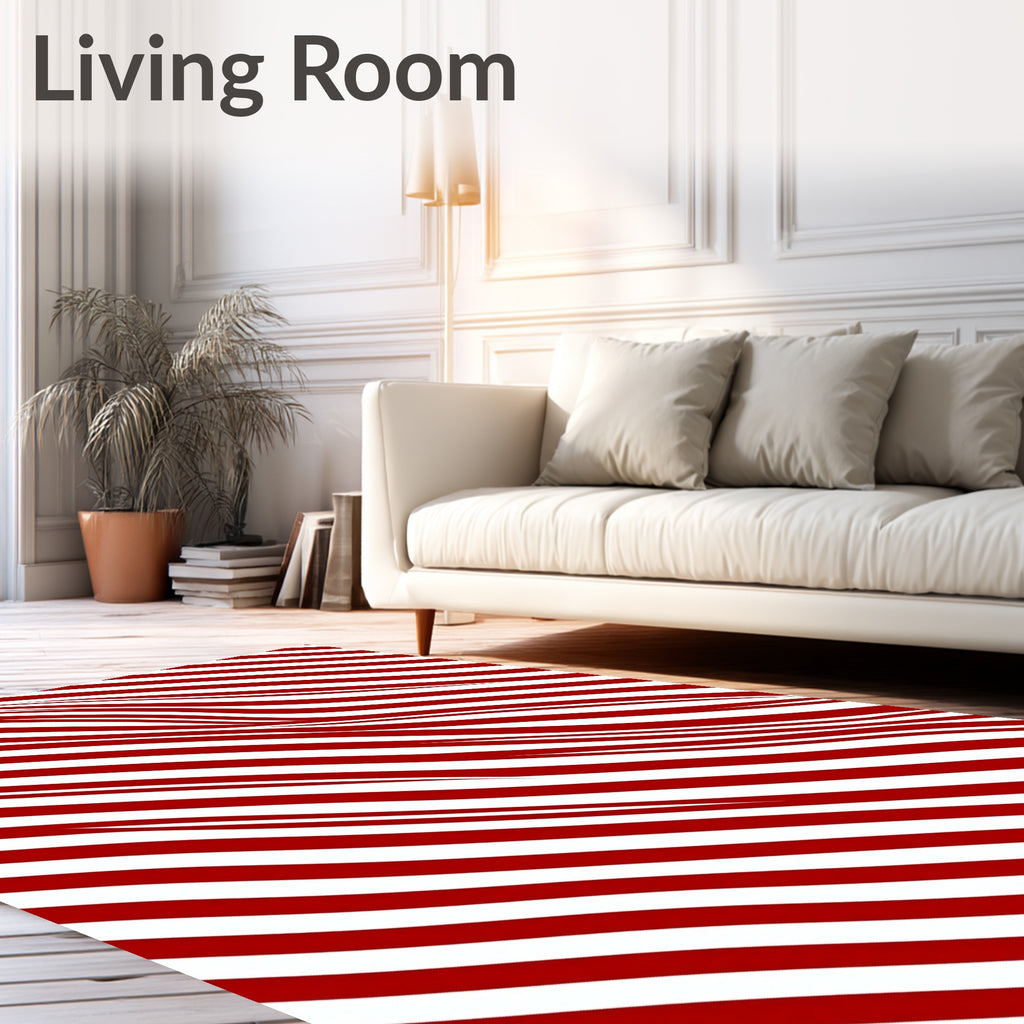 Crimson White Wavy Stripe Rug