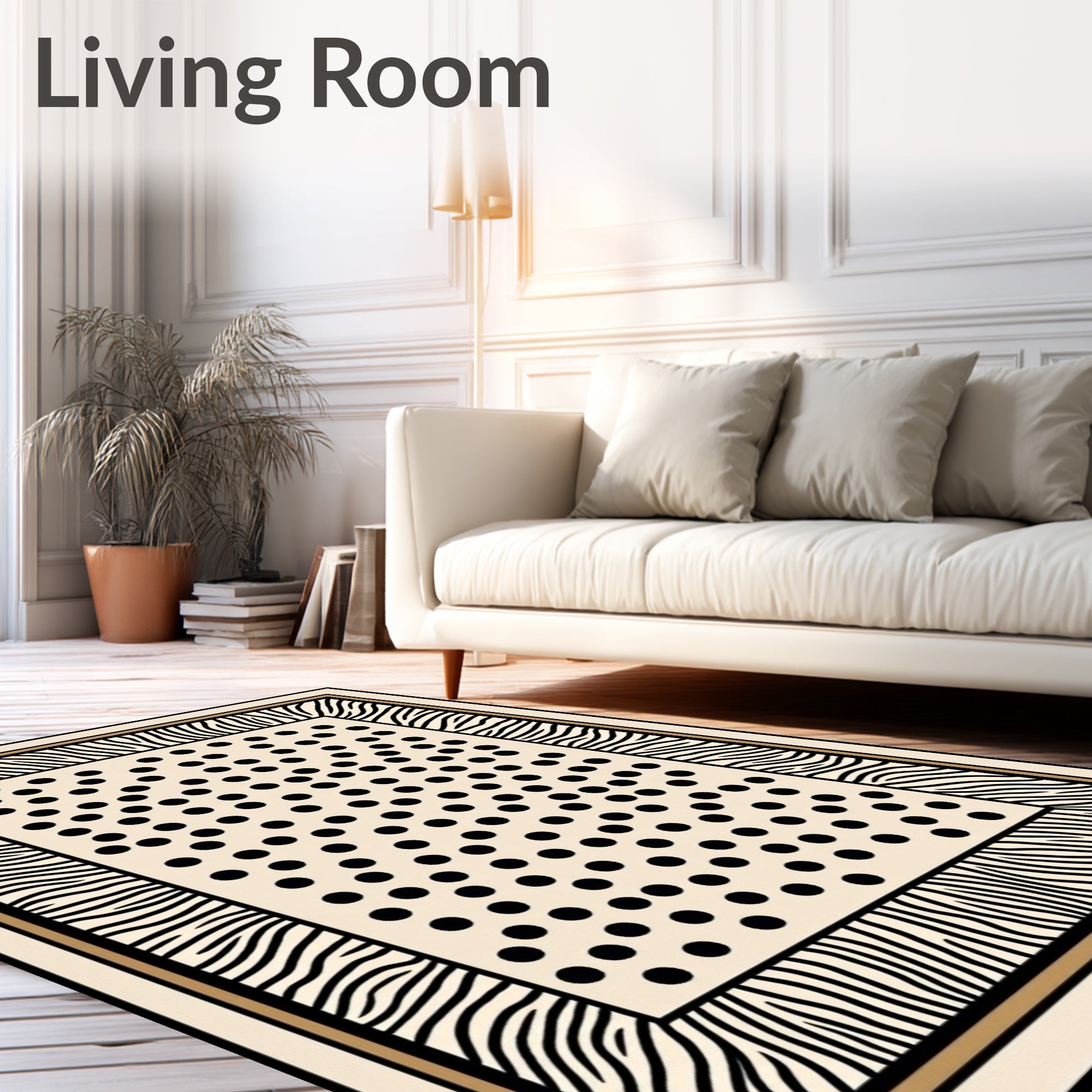 Black Dot Cream Zebra Border Rug