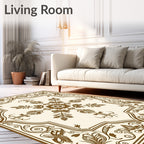 Elegant Brown Floral Sunburst Frame Rug