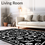 Black White Floral Medallion Mandala Rug