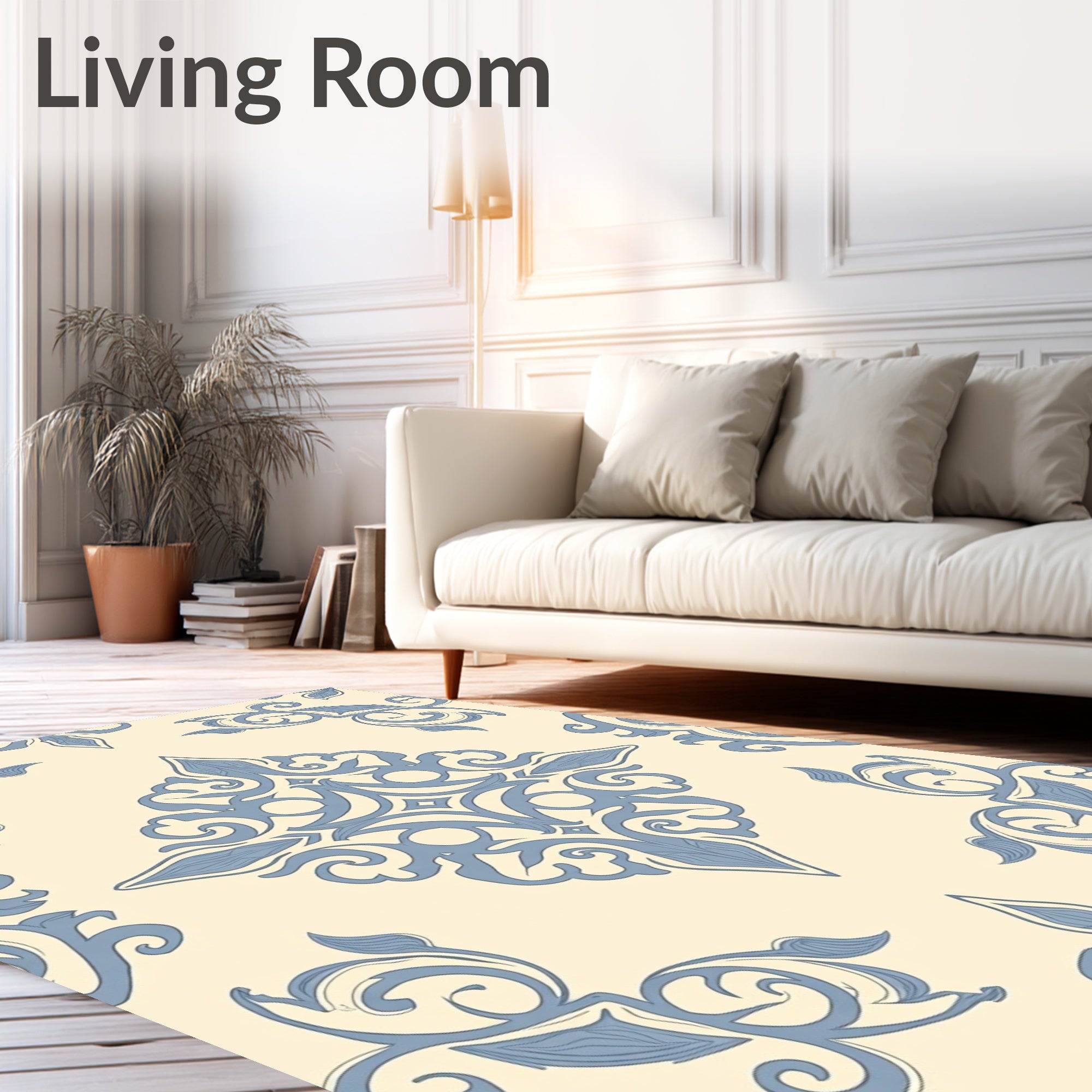 Pale Blue Flourish Filigree Mandala Rug