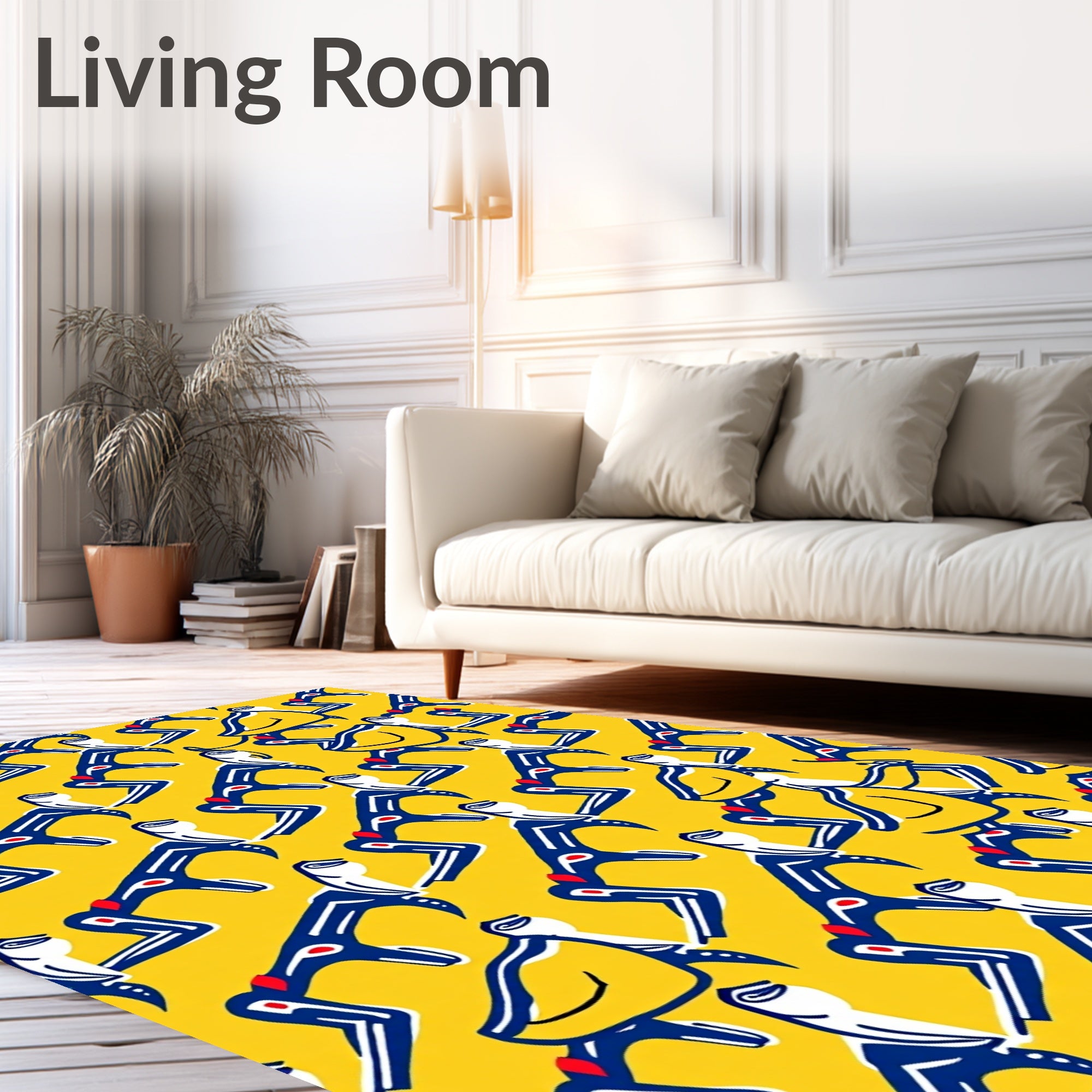 Yellow Blue Red Figural Abstract Rug