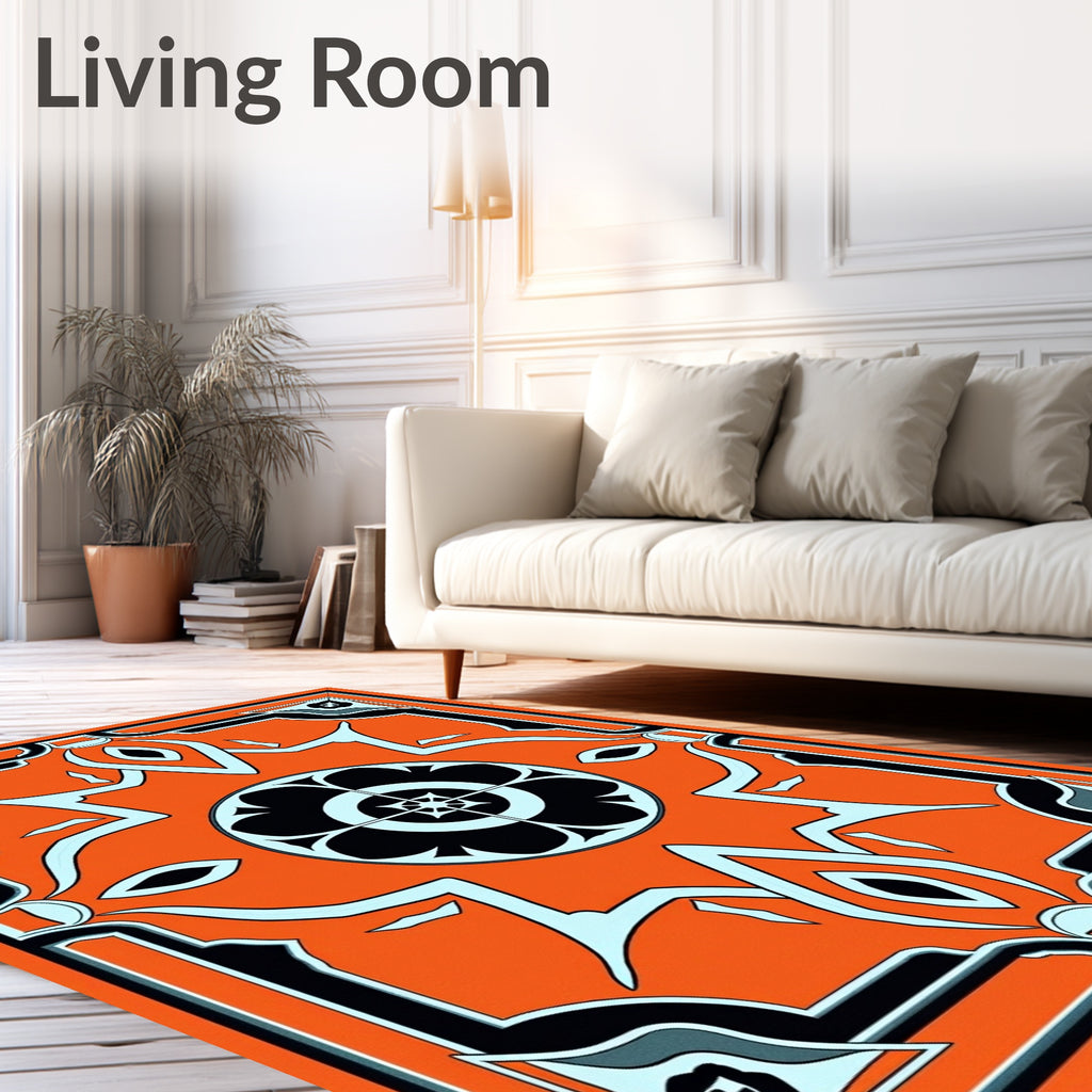 Vivid Orange Geometric Floral Medallion Rug