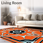 Vivid Orange Geometric Floral Medallion Rug