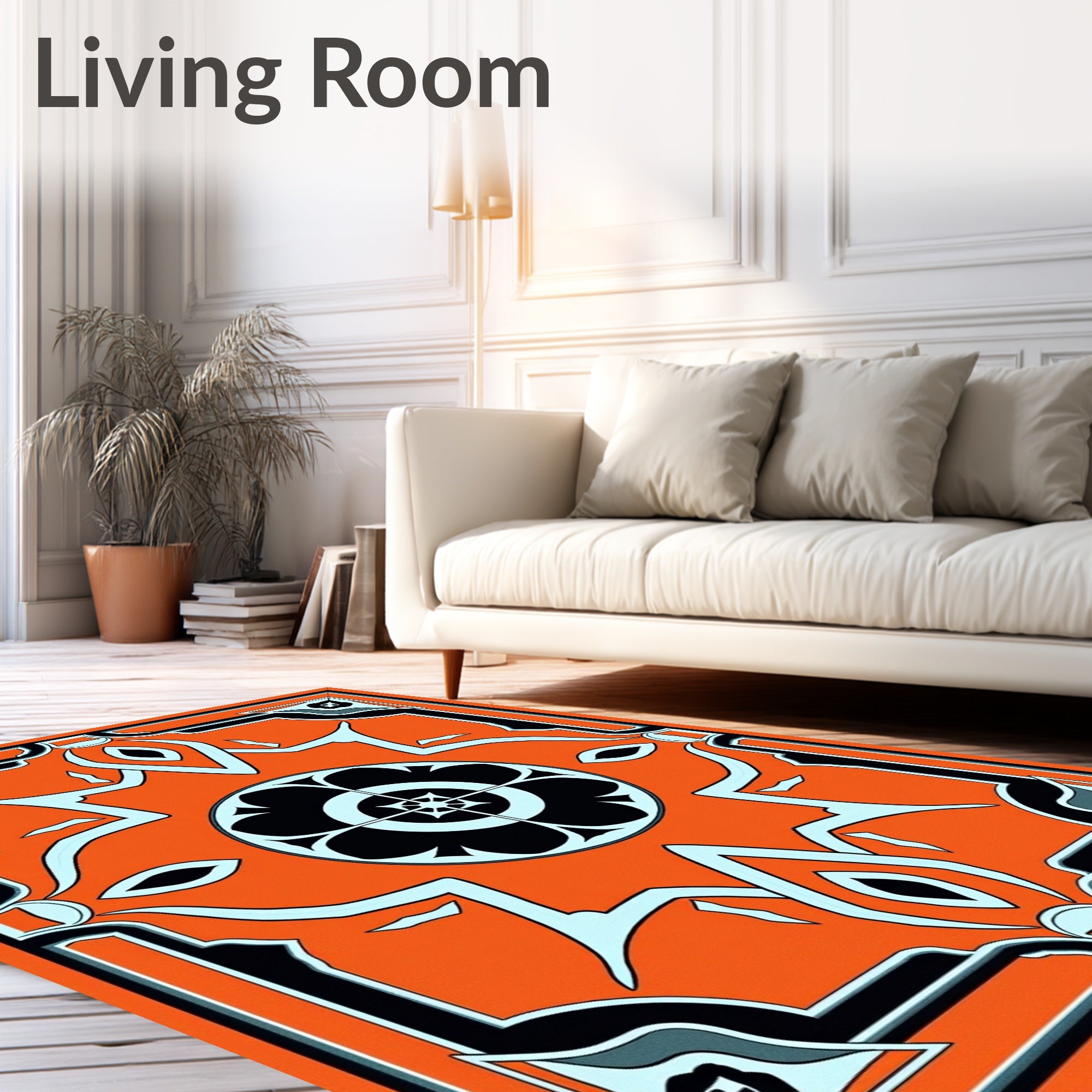 Vivid Orange Geometric Floral Medallion Rug