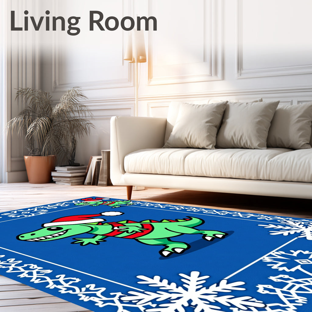 Christmas Green Dinosaur Snowflakes Festive Border Rug