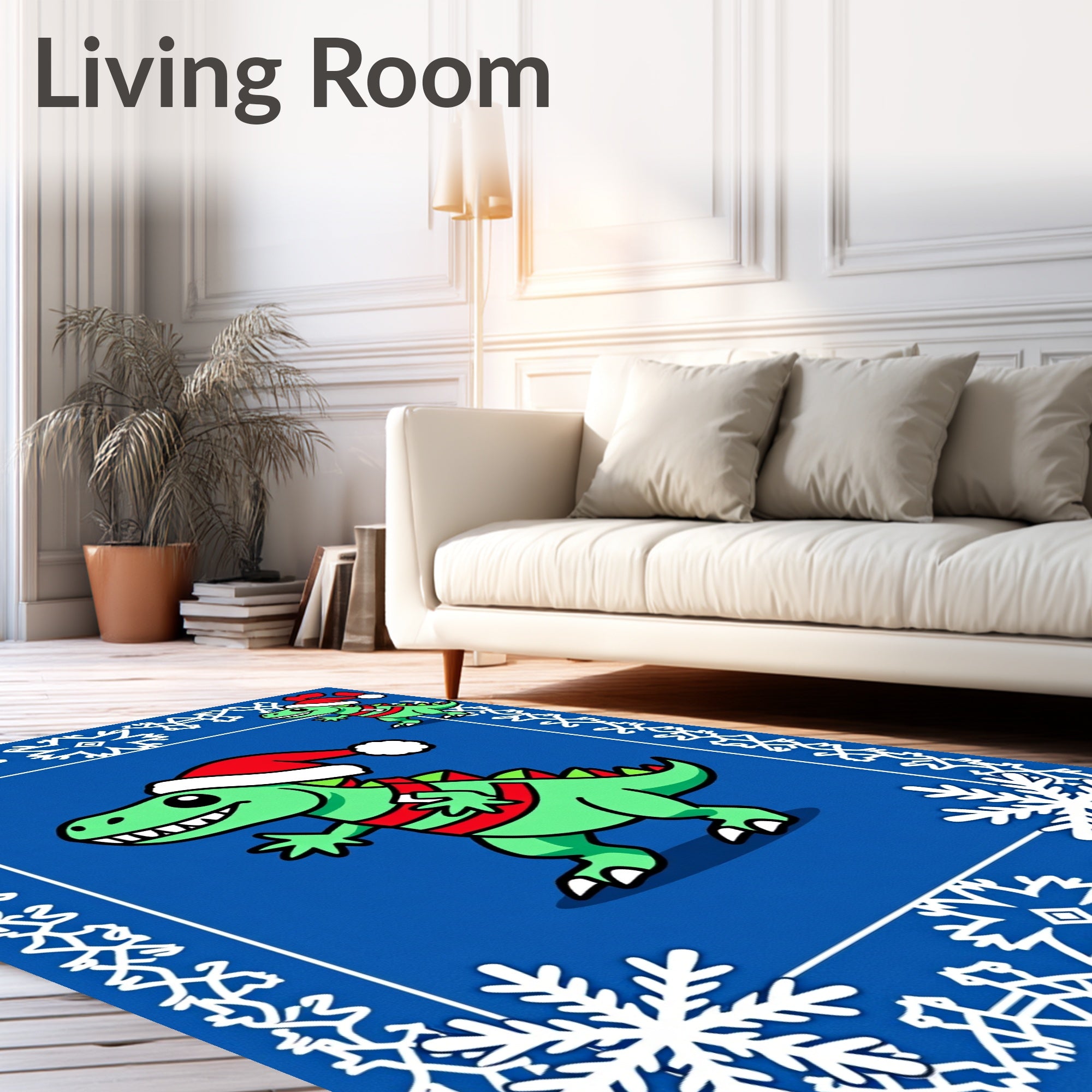 Christmas Green Dinosaur Snowflakes Festive Border Rug