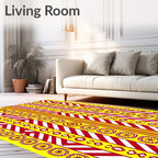 Vibrant Yellow Red Medallion Stripe Rug