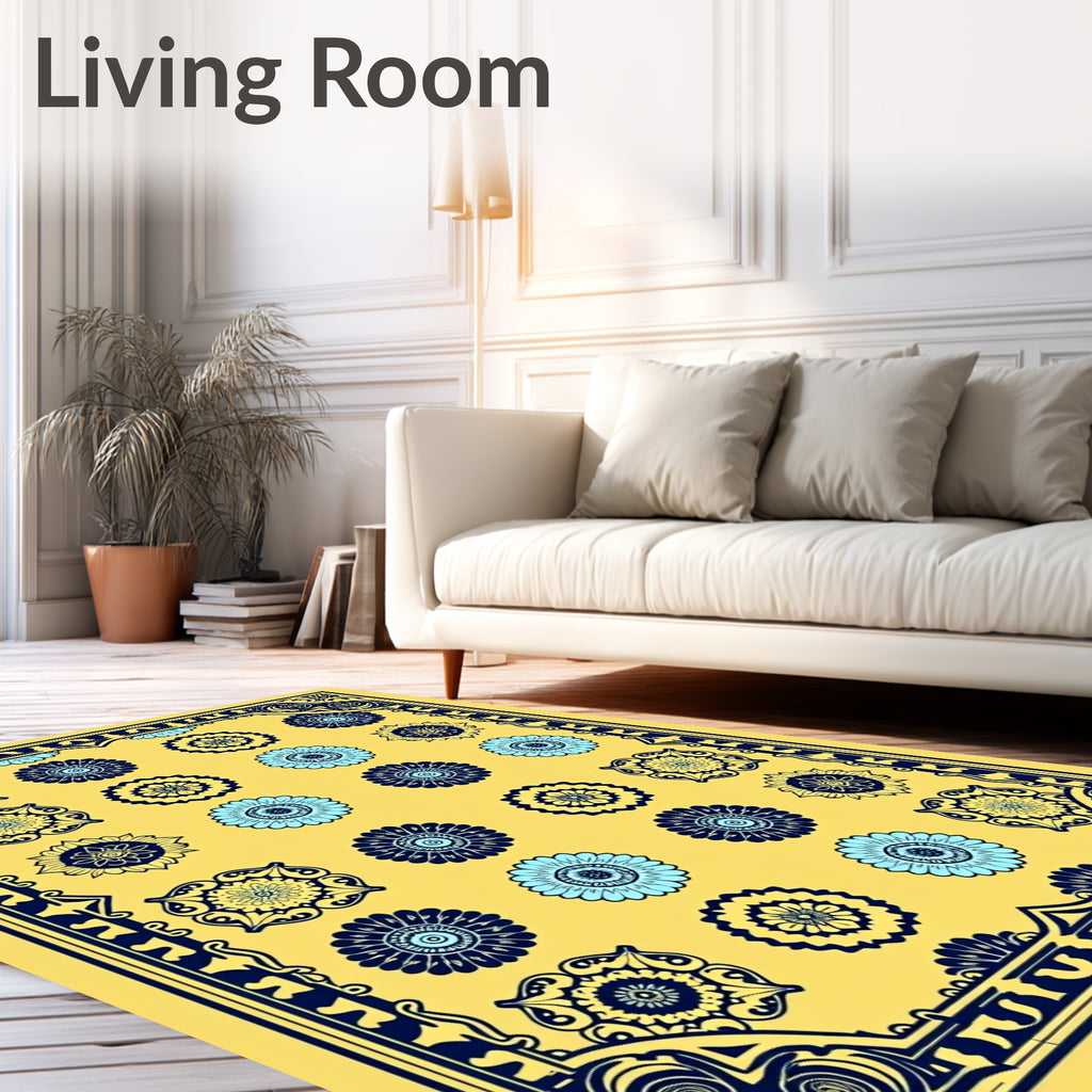 Golden Yellow Floral Medallion Rug