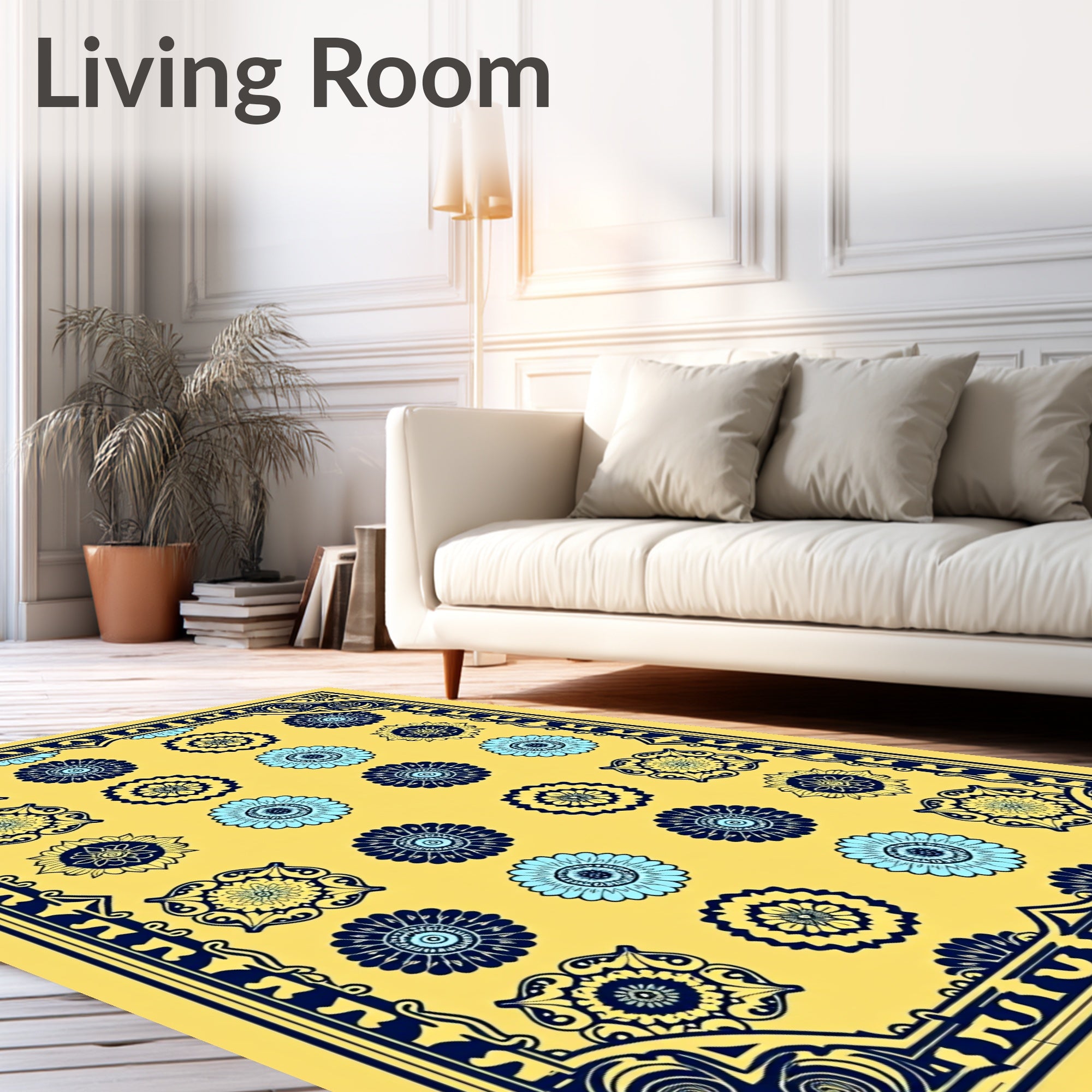 Golden Yellow Floral Medallion Rug