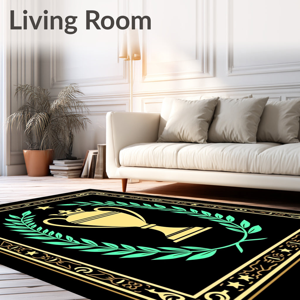 Golden Crowned Trophy Laurel Wreath Rug
