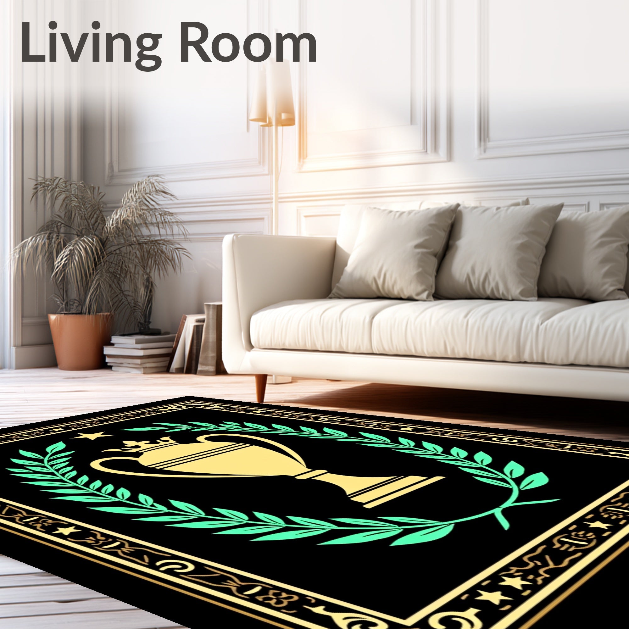 Golden Crowned Trophy Laurel Wreath Rug