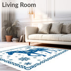 Blue Horse Snowflakes Framed Rug