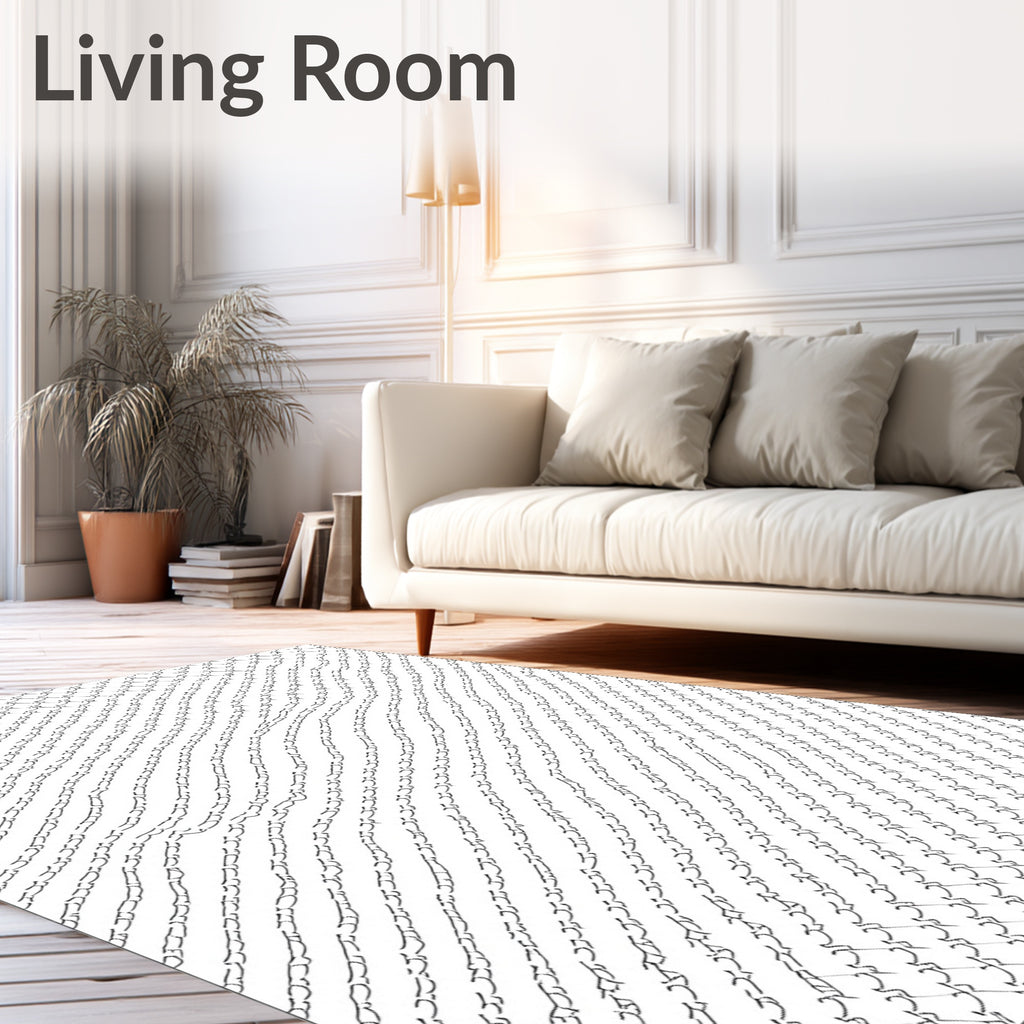 Black White Abstract Linear Weave Rug