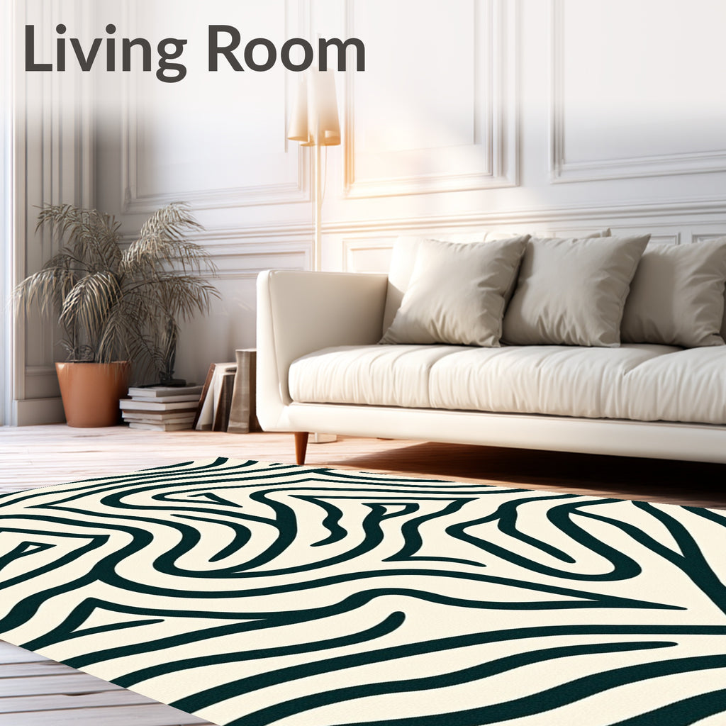 Cream Black Abstract Swirl Organic Rug