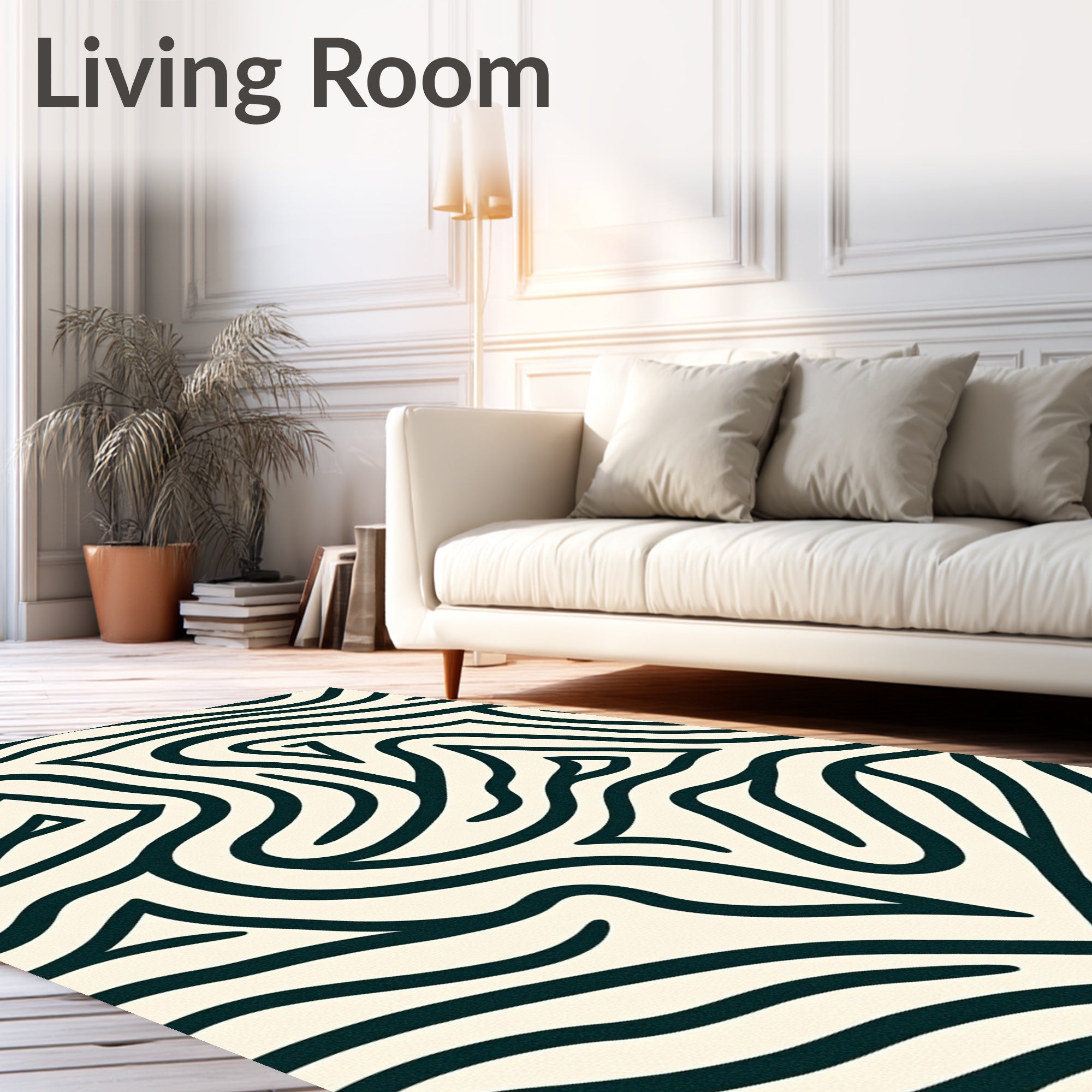 Cream Black Abstract Swirl Organic Rug