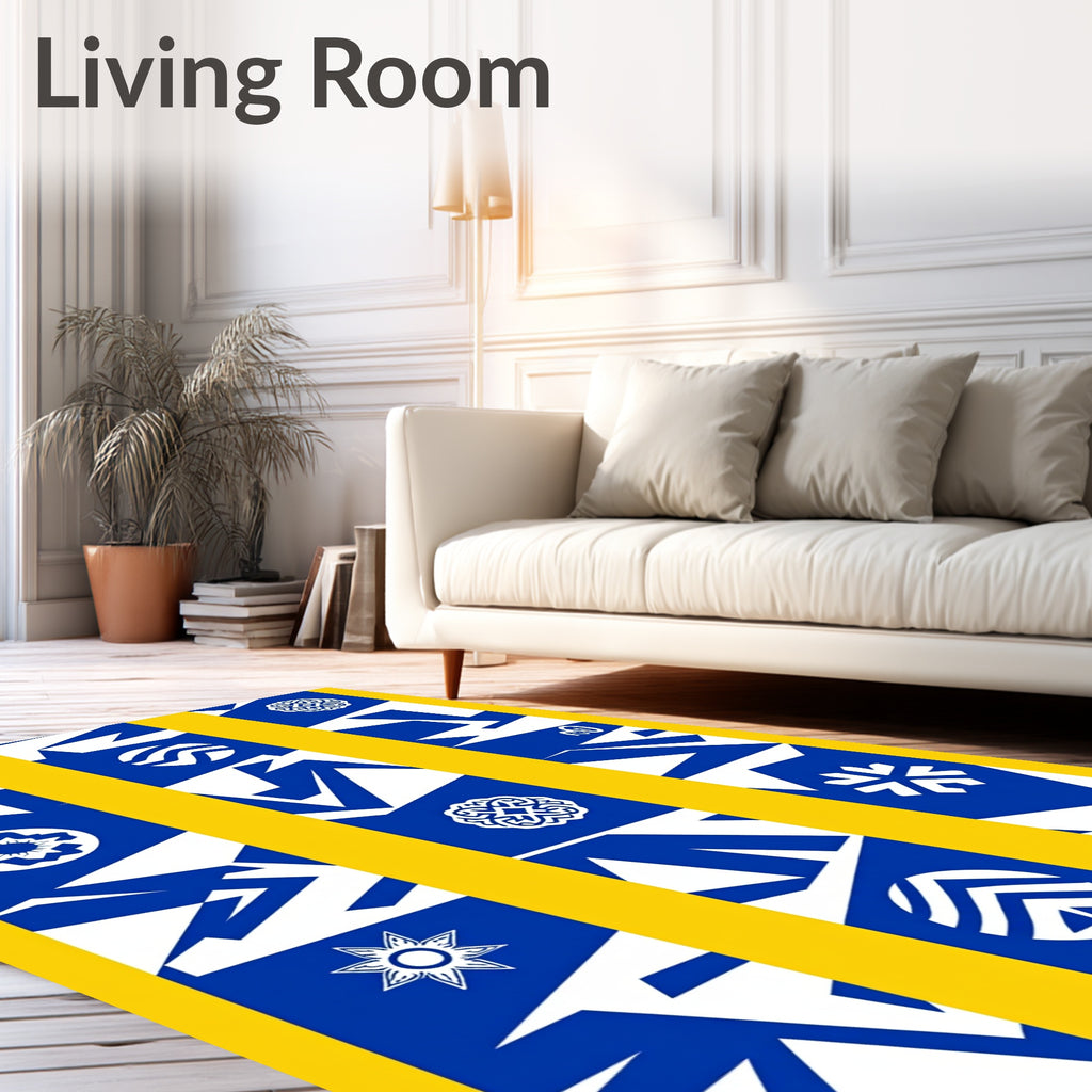 Bold Blue White Geometric Medallion Rug