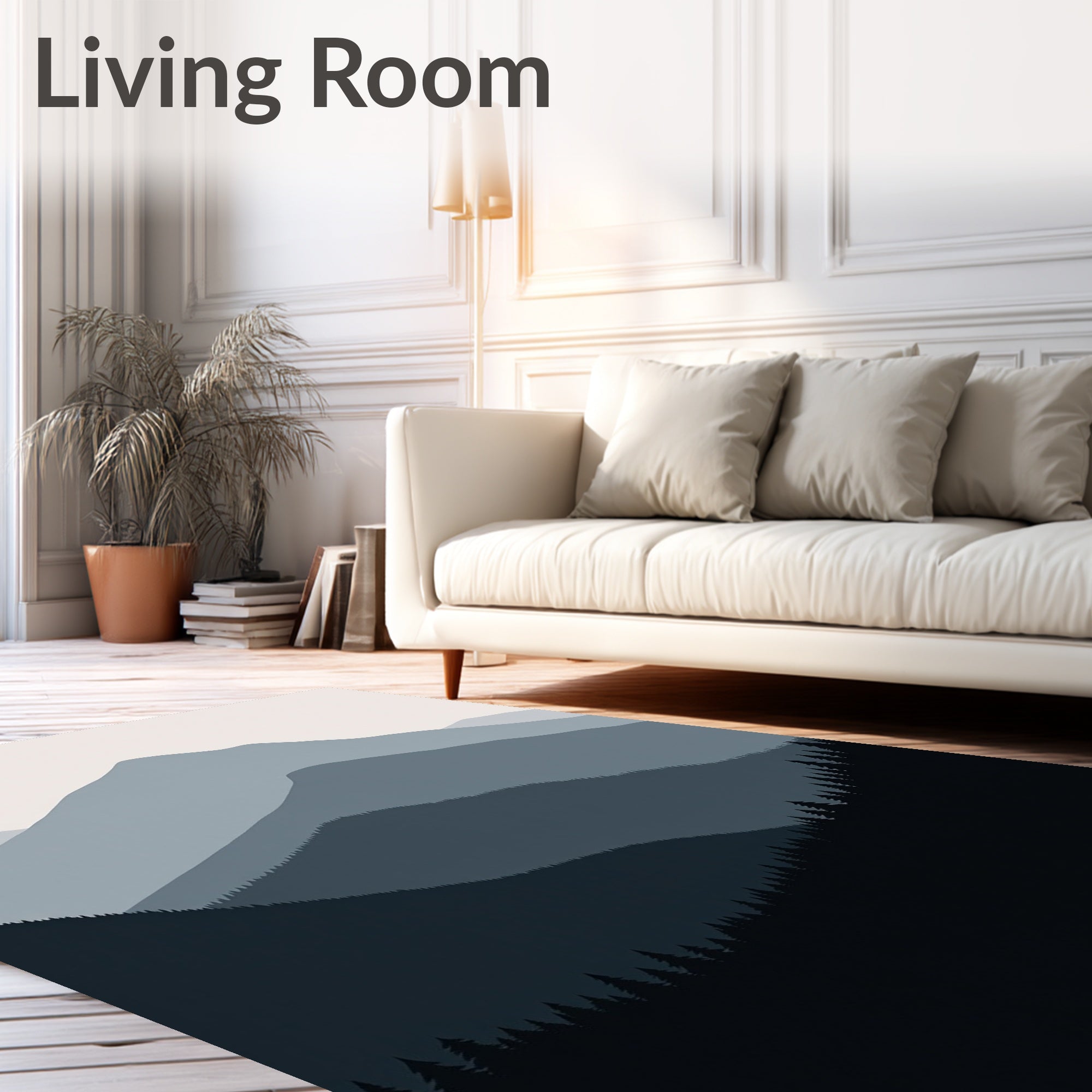 Misty Blue Mountain Forest Landscape Rug