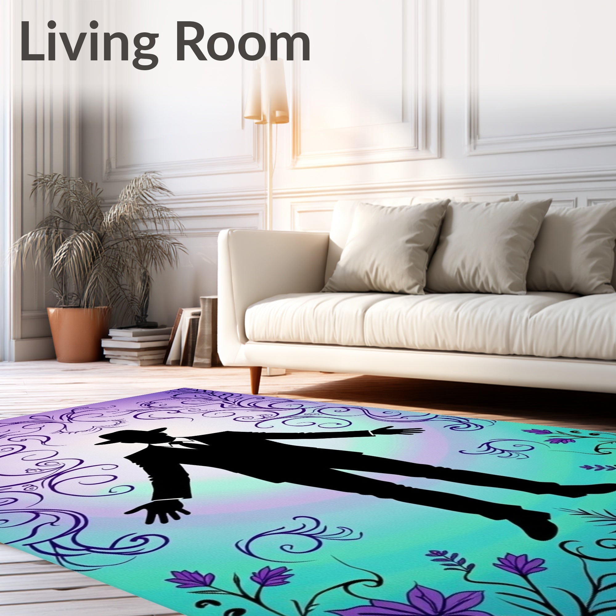 Purple Floral Silhouette Suit Rug