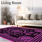 Vibrant Pink Black Medallion Paisley Rug