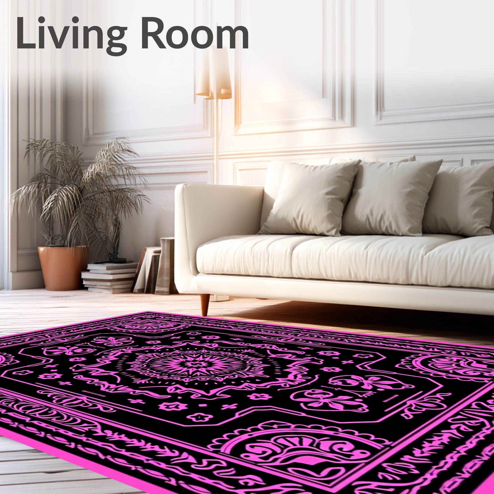 Vibrant Pink Black Medallion Paisley Rug